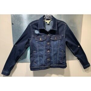 Roebucks Stretch Denim Jacket Womens S Blue (Sears) Trucker Distressed VINTAGE